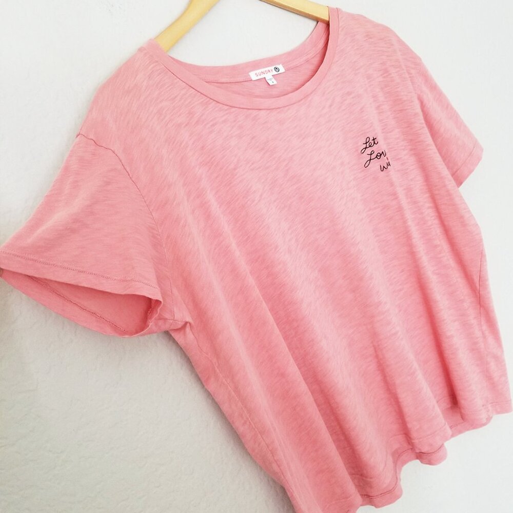 Anthropologie Sundry Tee T Shirt 100% Pima Cotton Let Love Win Embroidery Top M - Picture 8 of 14
